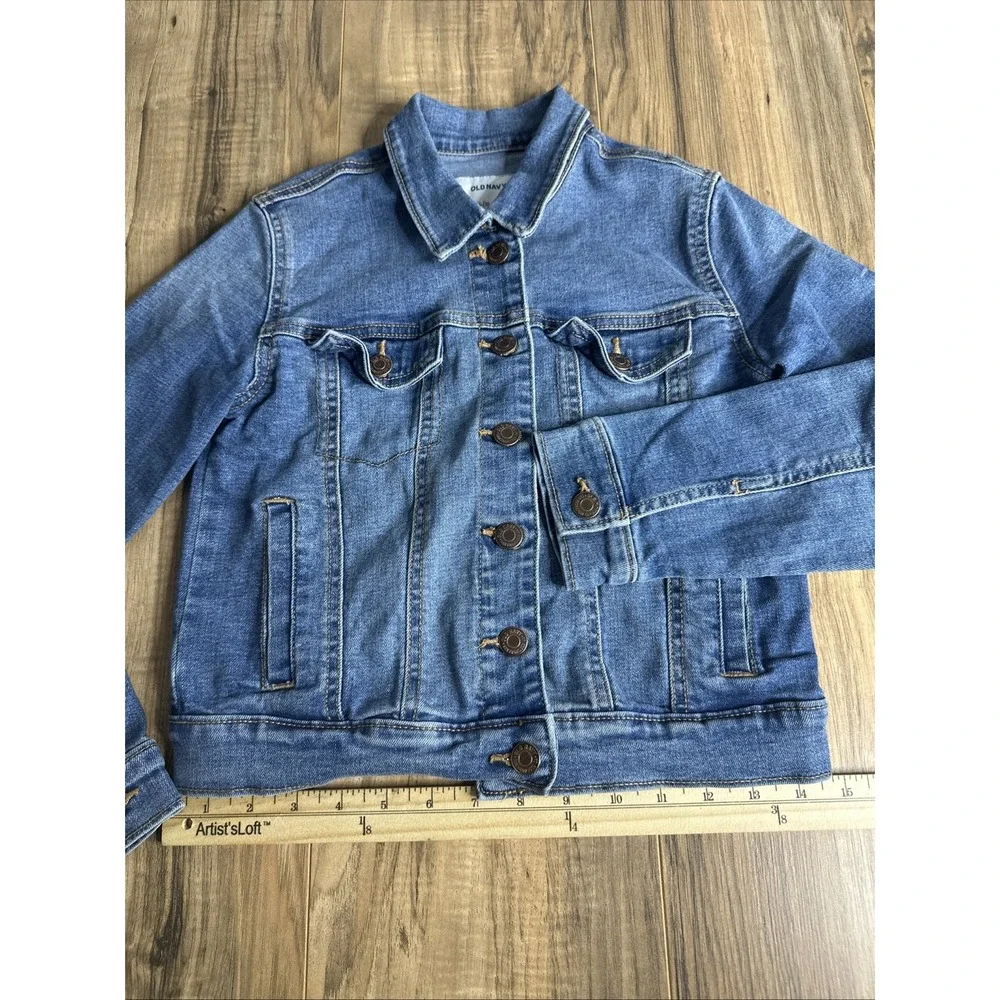 Old Navy Girls Med Wash Denim Button Up Blue Jean Jacket, Size L‎ (10-12)